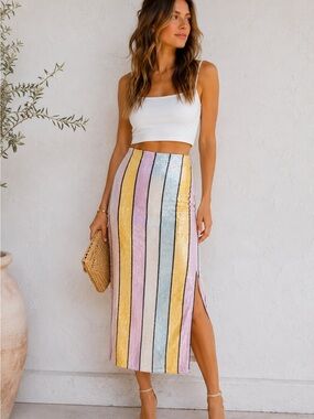NWT Bluebell Collection Multi Stripe Sequin Midi Skirt